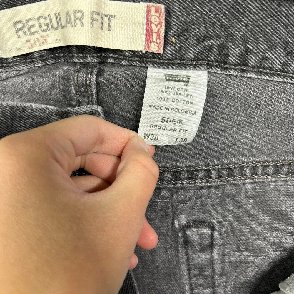 Levi's 505 Jeans Faded Black Denim Regular‎ Fit Straight Classic 34X29.5 - Flaws
